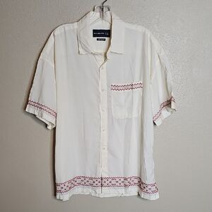 Abercrombie And Fitch The Oversized Camp Collar Embroidered Shirt Large Ivory